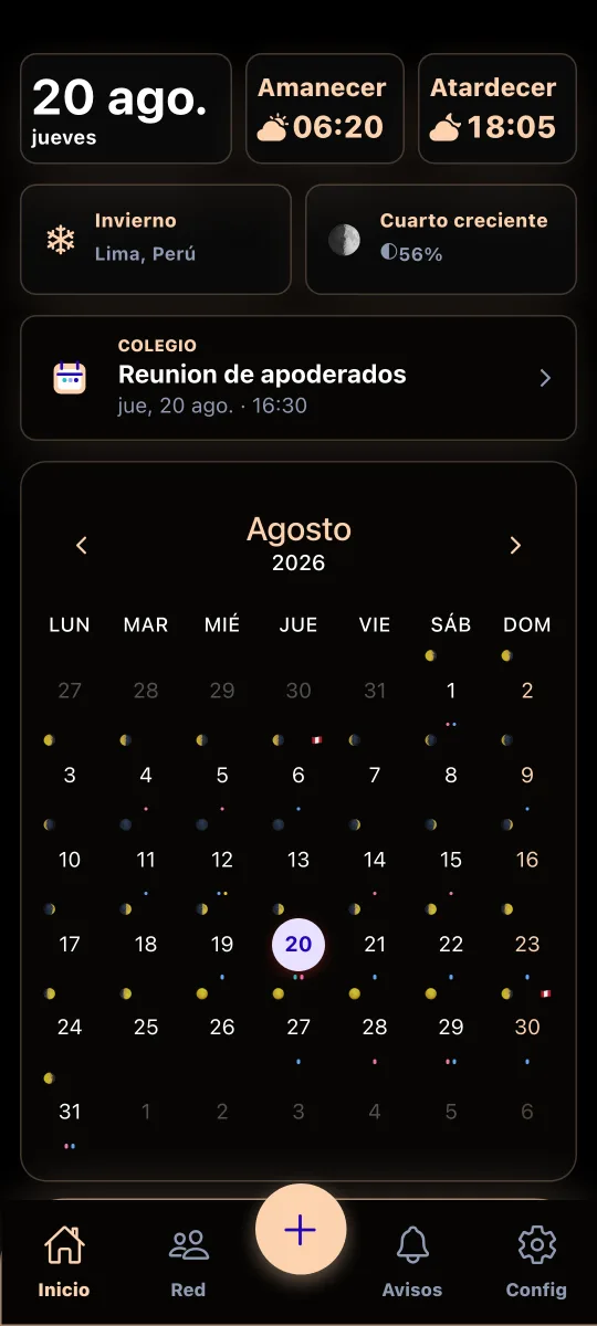Captura oscura de inicio en Calendario Perú