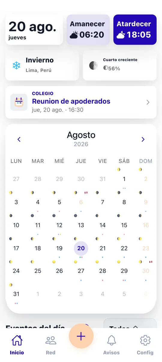 Captura real de calendarios compartidos en Calendario Perú